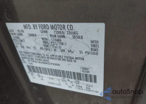 2008 Ford F-150 60Th Anniversary/Fx4/King Ranch/Lariat/Xlt z USA, uszkodzony, nr VIN 1FTPW14V68KD70300